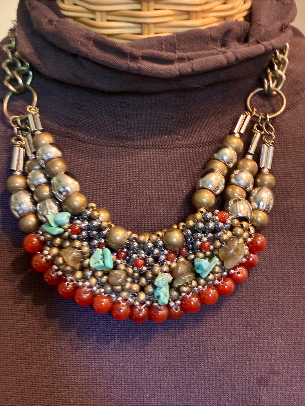 Pam Hiran Anthropologie Gemstones/Brass Beaded Collar Statement Necklace